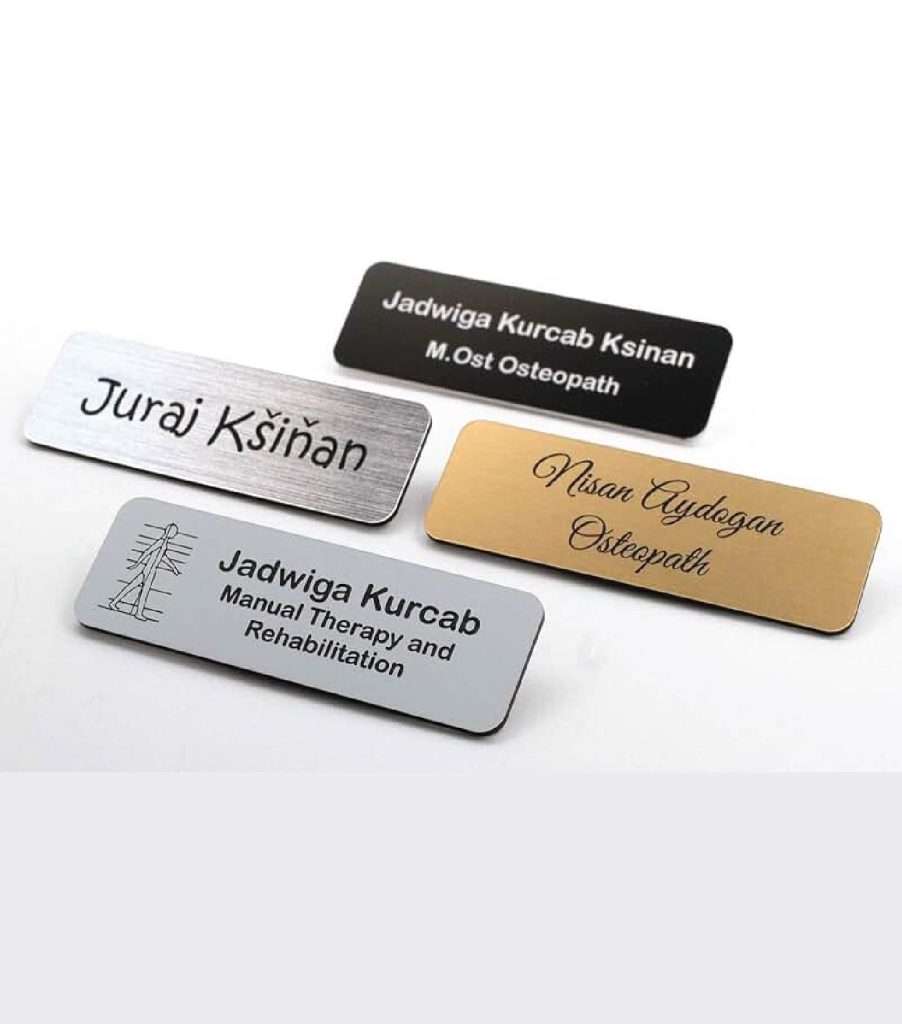 Engraved metal name badges in Dubai