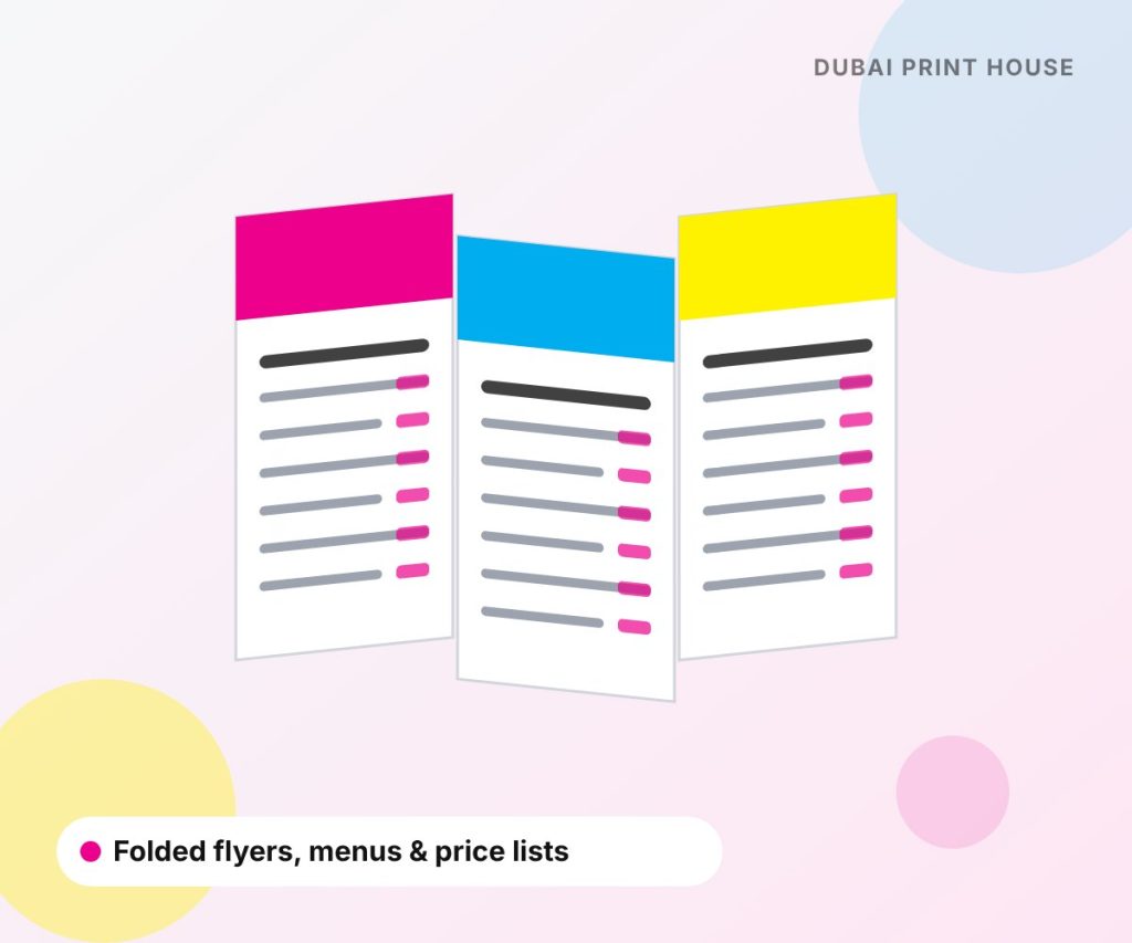 Folded flyers, menus and price lists