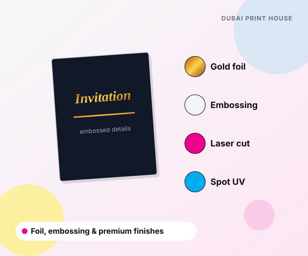Invitation cards with gold foil and embossing in Dubai